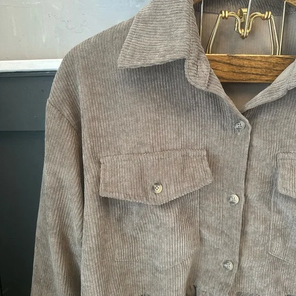 Woman's Taupe Corduroy Lightweight Ruffled Jacket‎ size XL - Picture 6 of 11